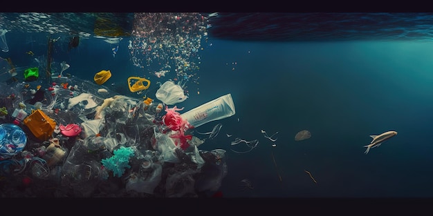 Rifiuti di plastica e rifiuti sott'acqua nell'oceano Inquinamento oceanico