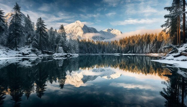 riflazione dei pini nel lago Eibsee in inverno