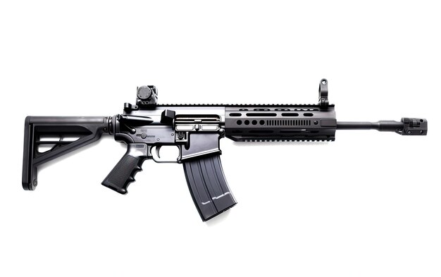 Rifle su sfondo bianco semplice foto informativa di un'arma da fuoco
