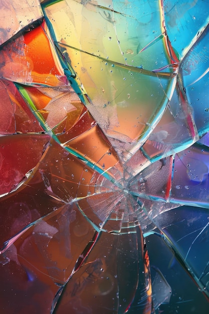 Riflessi colorati di vetro rotto dell'arcobaleno foto ravvicinata