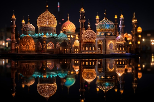 Riflessi nell'acqua con decorazioni del Ramadan