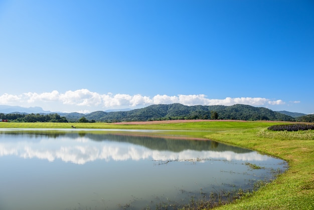 riflessione del cielo e del lago blu