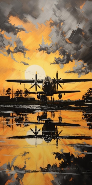 Riflessione del tramonto Un cacciatore in Pearl Harbor Bernard Buffet Style