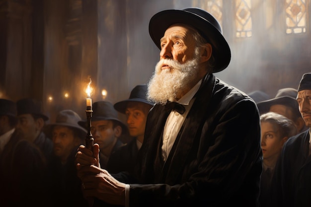 Riflessione sullo Yom Kippur Una solenne scena di preghiera e introspezione creata con l'IA generativa