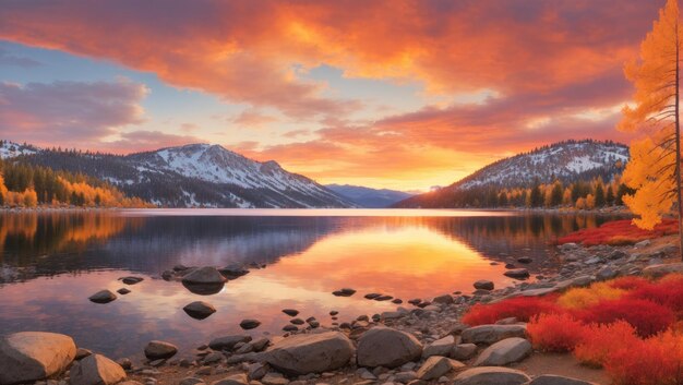 Riflessioni di tramonto del lago Donner di serenità autunnale