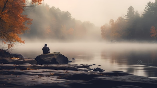 Riflessioni sussurrate Meditazioni sul fiume nebbioso nell'abbraccio incantato dell'autunno