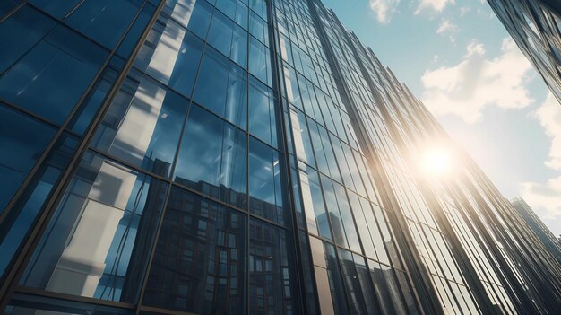 riflesso della luce del sole sulle finestre dell'edificio moderno nell'architettura urbana della città