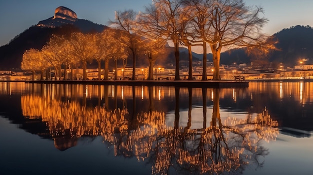 riflesso delle luci e della montagna