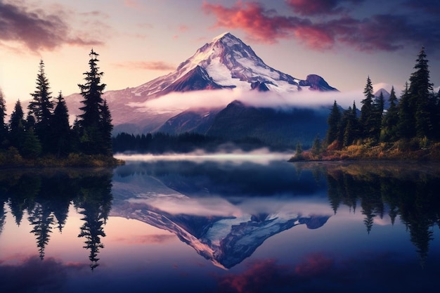 Riflesso di una montagna in un lago calmo immagine di sfondo naturale