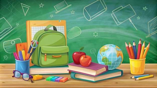 Rifornimenti per la scuola su un tavolo di legno