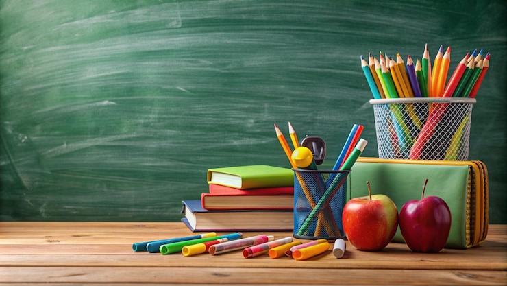 Foto rifornimenti per la scuola su un tavolo di legno