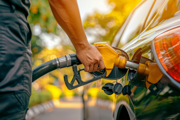 Rifornimento manuale dell'auto con carburante alla stazione di rifornimento AI generativa