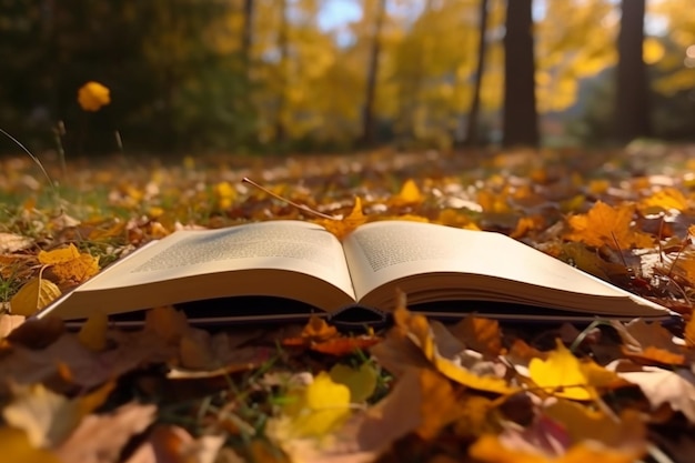 Rifugio intellettuale d'autunno Il libro aperto invita alla lettura nel parco