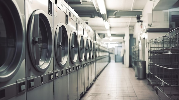 Riga sfocata di macchine per lavanderie industriali generative AI
