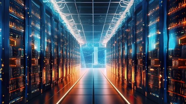 Righe di server in un'immagine ai generativa del data center