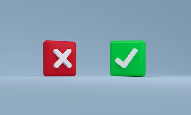 Right check and Wrong mark YES and NO button for vote decision on blue background 3D rendering