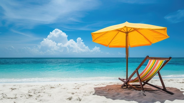 Rilassarsi su una spiaggia di sabbia con una poltrona sotto un ombrello tranquillità al mare