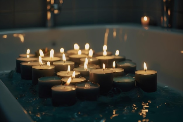 Rilassati benessere cura stanza relax bagno spa a lume di candela a lume di candela IA generativa