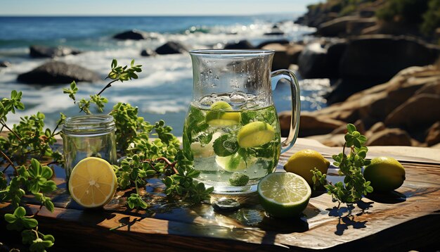 Rinfrescante cocktail estivo con gelato al limone e foglia di menta generato dall'intelligenza artificiale