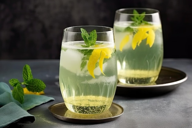 Rinfrescante cocktail estivo con menta e limonata su ghiaccio creato con intelligenza artificiale generativa