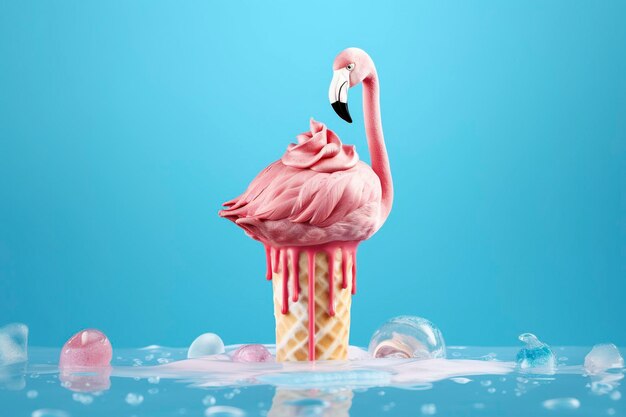 Rinfrescante immagine surreale di un cono gelato di fenicottero rosa generato da Ai