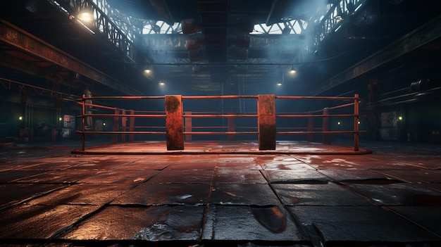 ring di boxe nella sala vuota 3d render