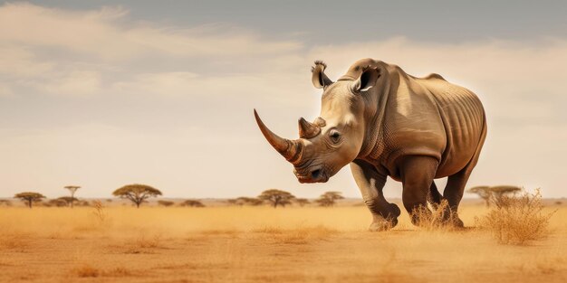 Rinoceronte nello scenario incontaminato della savana