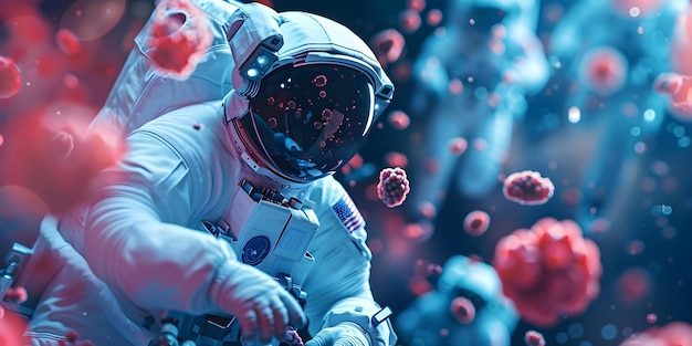 Riparazione dei danni ai tessuti causati dalle radiazioni cosmiche negli astronauti con terapia a cellule staminali Concept Esplorazione spaziale Terapia a celle staminali Reparazione dei tessuti a radiazioni cosmie Salute degli astronauti