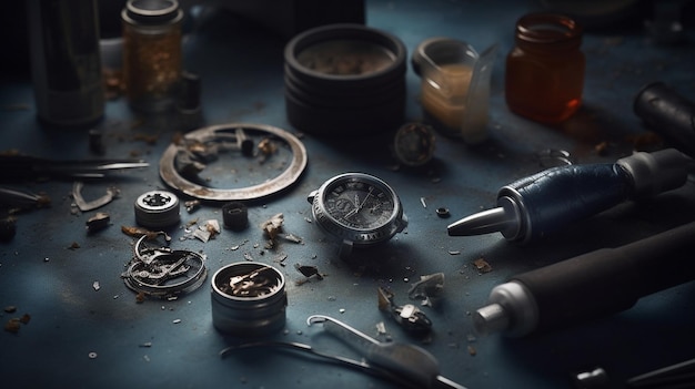 Riparazione di vecchi orologi meccanici closeupgenerative ai