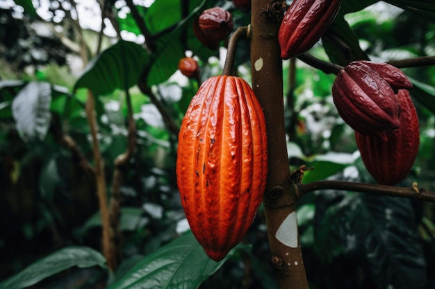 Ripe dell'albero della pianta di cacao