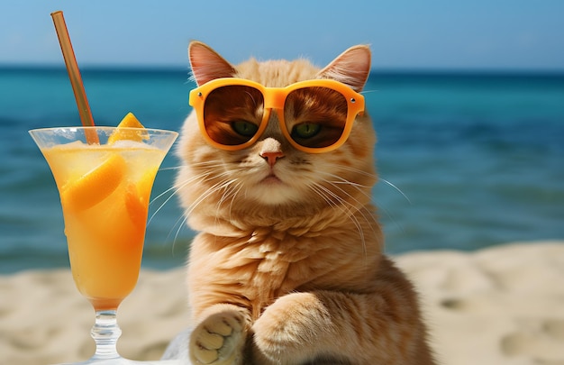 riposo del gatto sulla spiaggia d'estate