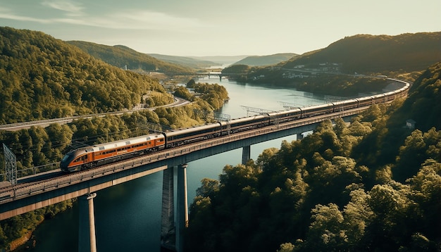 ripresa aerea del treno sulla fotografia del viadotto