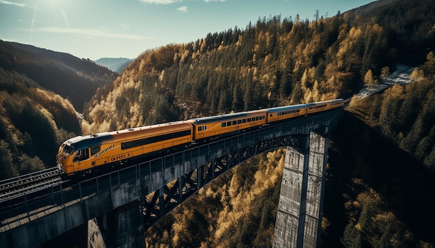 ripresa aerea del treno sulla fotografia del viadotto