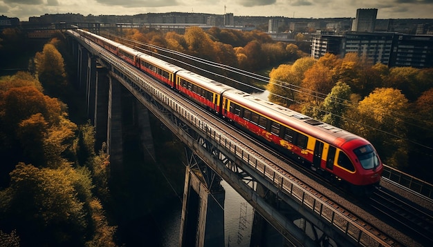 ripresa aerea del treno sulla fotografia del viadotto