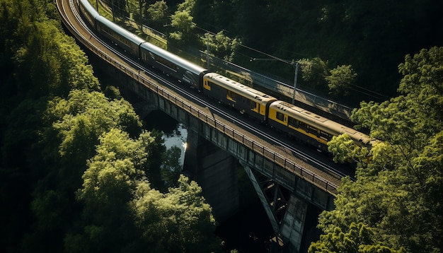 ripresa aerea del treno sulla fotografia del viadotto