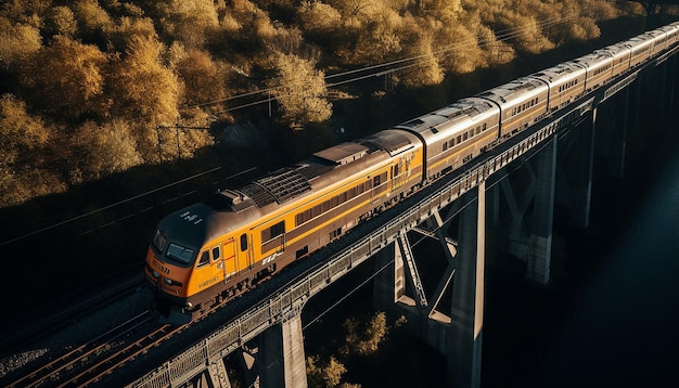 ripresa aerea del treno sulla fotografia del viadotto