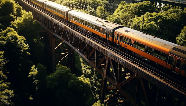 ripresa aerea del treno sulla fotografia del viadotto