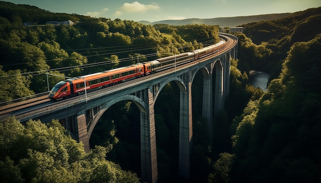 ripresa aerea del treno sulla fotografia del viadotto