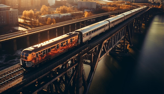 ripresa aerea del treno sulla fotografia del viadotto