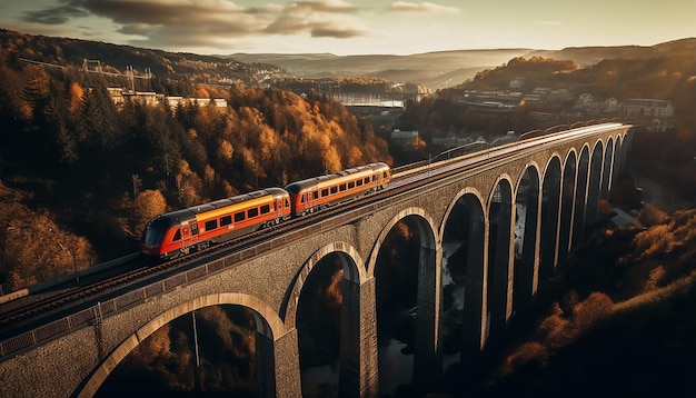 ripresa aerea del treno sulla fotografia del viadotto