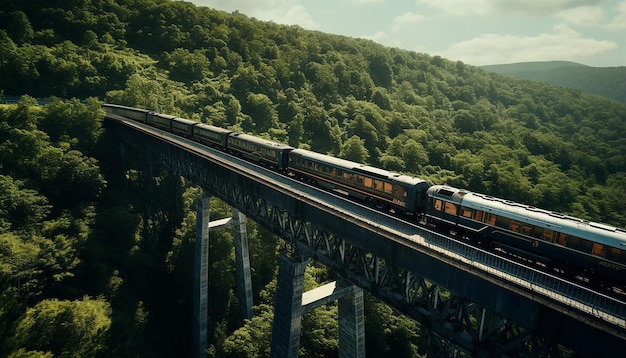 ripresa aerea del treno sulla fotografia del viadotto