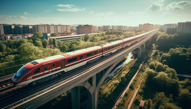 ripresa aerea del treno sulla fotografia del viadotto