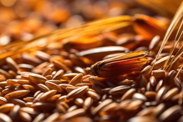 Ripresa macro di chicchi d'orzo utilizzati per la produzione di whisky creata con ai generativa