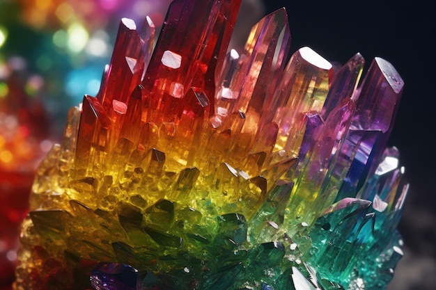 Ripresa macro di cristallo arcobaleno che riflette la luce creata con l'IA generativa
