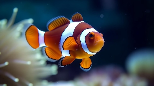 Ripresa subacquea di pesce Amphiprion ocellaris primo piano IA generativa