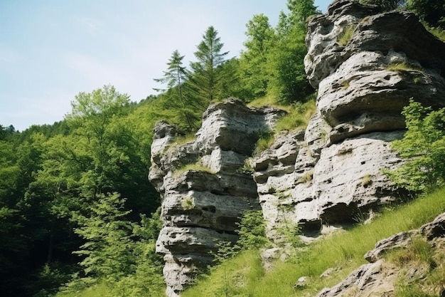 Ripresa verticale delle rocce sulla montagna Medvednica a Zagabria