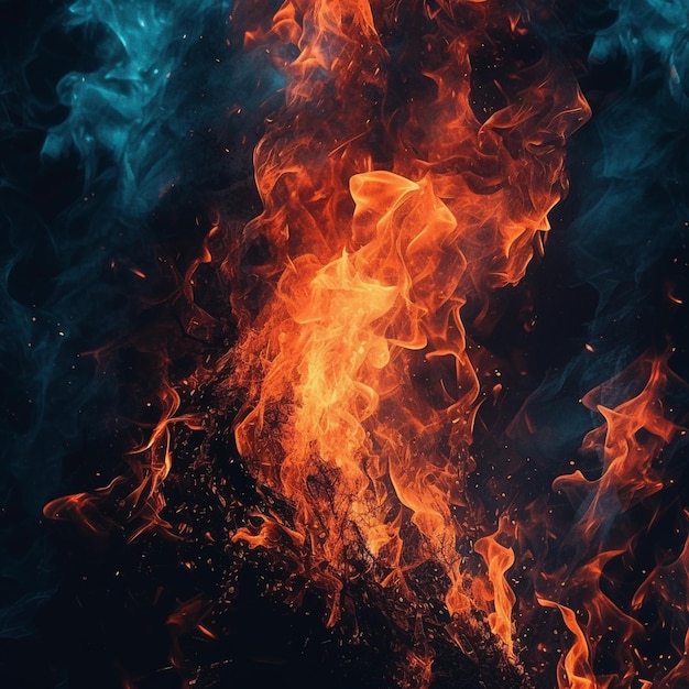 Ripresa verticale di bellissime fiamme ardenti di notte