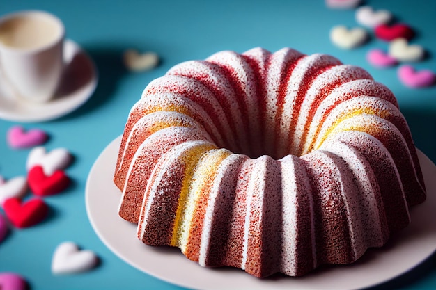 Ripresa verticale di deliziosa e gustosa torta Bundt con glassa bianca illustrata in 3d