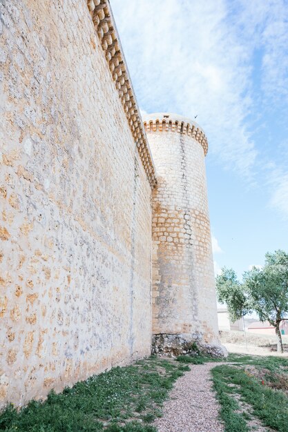 Ripresa verticale di un muro di pietra del castello di Torrelobaton a Valladolid, costruito nel XIII secolo.