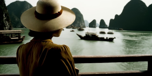 Ripresa verticale di una bella giovane donna forte a ha long Vietnam